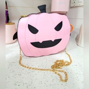 Pink pumpkin Halloween crossbody bag gold removable strap